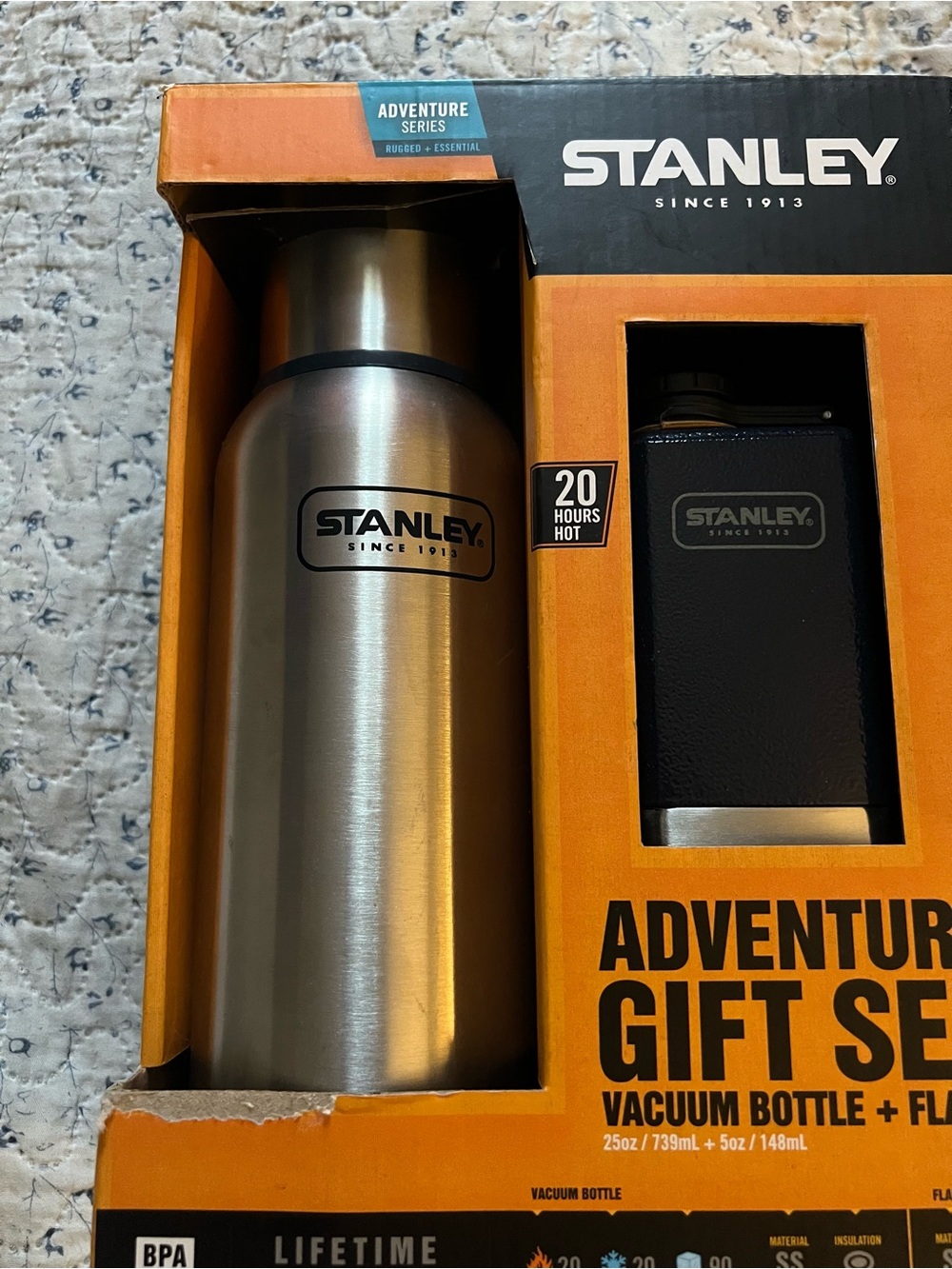 Stanley Silver and Black Adventure Vacuum Bottle + Flask Set